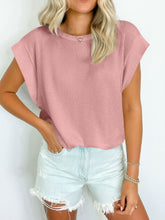 Load image into Gallery viewer, Textured Round Neck Cap Sleeve Blouse
