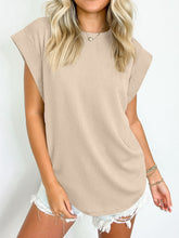 Load image into Gallery viewer, Textured Round Neck Cap Sleeve Blouse
