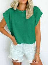 Load image into Gallery viewer, Textured Round Neck Cap Sleeve Blouse
