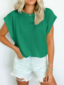 Textured Round Neck Cap Sleeve Blouse