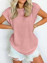 Load image into Gallery viewer, Textured Round Neck Cap Sleeve Blouse
