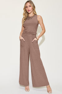 Basic Bae Full Size Ribbed Tank and Wide Leg Pants Set