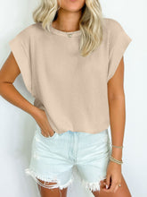 Load image into Gallery viewer, Textured Round Neck Cap Sleeve Blouse
