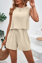 Load image into Gallery viewer, Round Neck Top and Drawstring Shorts Set
