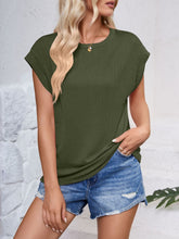 Load image into Gallery viewer, Textured Round Neck Cap Sleeve Blouse
