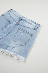 Delia Distressed Raw Hem High Waist Denim Shorts