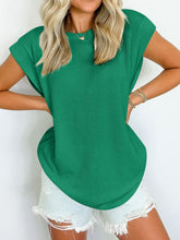 Load image into Gallery viewer, Textured Round Neck Cap Sleeve Blouse
