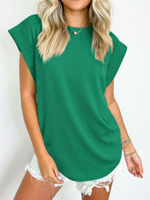 Load image into Gallery viewer, Textured Round Neck Cap Sleeve Blouse
