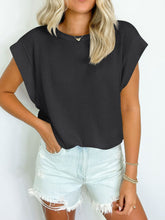 Load image into Gallery viewer, Textured Round Neck Cap Sleeve Blouse
