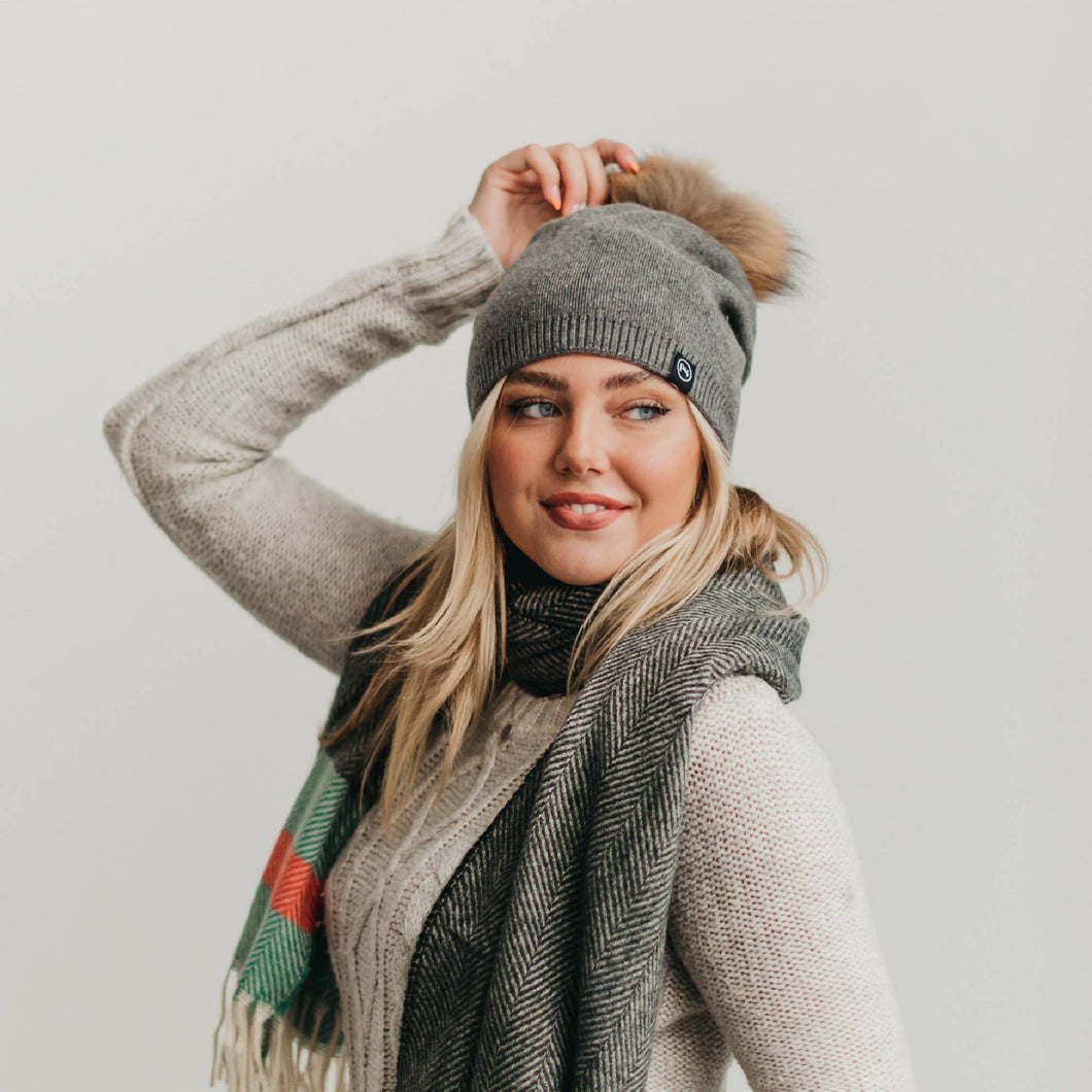 Angora Fur Pom Slouchy Beanie