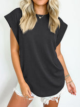 Load image into Gallery viewer, Textured Round Neck Cap Sleeve Blouse
