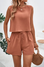 Load image into Gallery viewer, Round Neck Top and Drawstring Shorts Set
