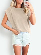 Load image into Gallery viewer, Textured Round Neck Cap Sleeve Blouse
