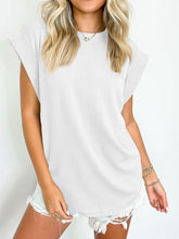 Load image into Gallery viewer, Textured Round Neck Cap Sleeve Blouse
