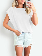 Load image into Gallery viewer, Textured Round Neck Cap Sleeve Blouse
