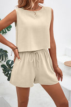 Load image into Gallery viewer, Round Neck Top and Drawstring Shorts Set
