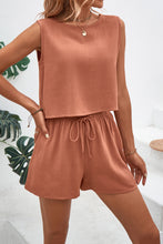 Load image into Gallery viewer, Round Neck Top and Drawstring Shorts Set
