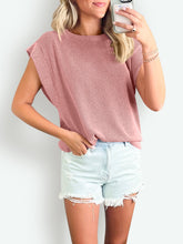 Load image into Gallery viewer, Textured Round Neck Cap Sleeve Blouse
