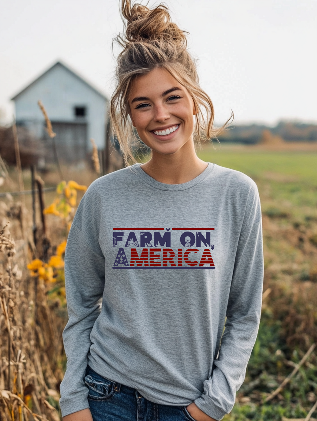 Farm On America Long Sleeve Graphic T-Shirt