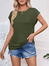 Load image into Gallery viewer, Textured Round Neck Cap Sleeve Blouse
