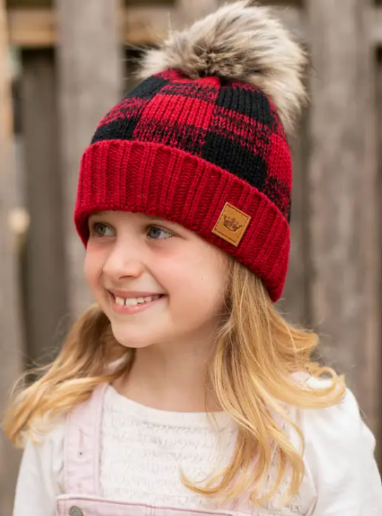 Kids Buffalo Red Plaid Beanie