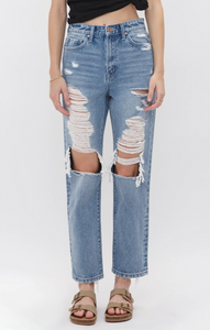 Mica Gavi Super High Rise Distressed Boyfriend Jeans